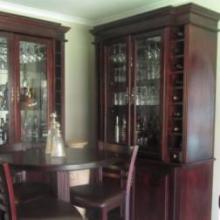 DEWALD LIQUOR CABINET & COCKTAIL TABLE WITH MICHAEL CHAIRS (2)