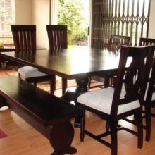 CUSTOM SQUARE TABLE  with TANIA, NICOLISE & SENEKAL DINING CHAIRS & BENCH
