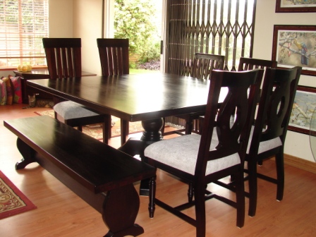 CUSTOM SQUARE TABLE  with TANIA, NICOLISE & SENEKAL DINING CHAIRS & BENCH