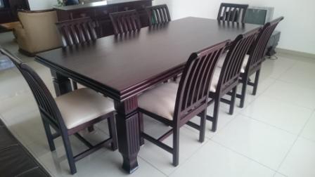 TRIPLE BULLNOSE (Casc) TABLE (Custom Square Leg Fluted) NOLTE DINING CHAIRS (Uphols)