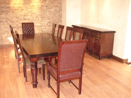 TRIPLE BULLNOSE (Casc) TABLE (Lampung Leg Fluted) STADLER CARVERS & JENNY DINING CHAIRS