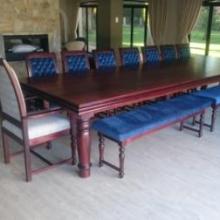 TRIPLE BULLNOSE (Cascading) TABLE (Country Leg) STADLER CHAIRS & UPHOLSTERED BENCH