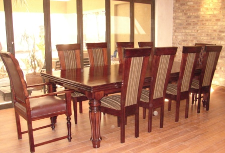 TRIPLE BULLNOSE (Cascading) TABLE (Lampung Leg Fluted) JENNY DINING CHAIRS