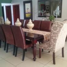TRIPLE BULLNOSE TABLE (Lampung Leg Fluted) WINGBACK & EURO DINING CHAIRS