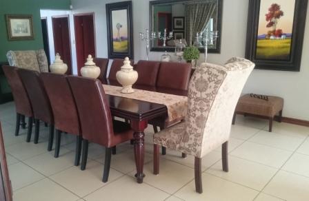 TRIPLE BULLNOSE TABLE (Lampung Leg Fluted) WINGBACK & EURO DINING CHAIRS