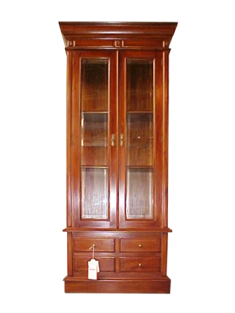 BOOKCASE TALL Glass Doors 4 Drawers