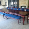 TRIPLE-BULLNOSE-Cascading-TABLE-Country-Leg-STADLER-CHAIRS-UPHOLSTERED-BENCH